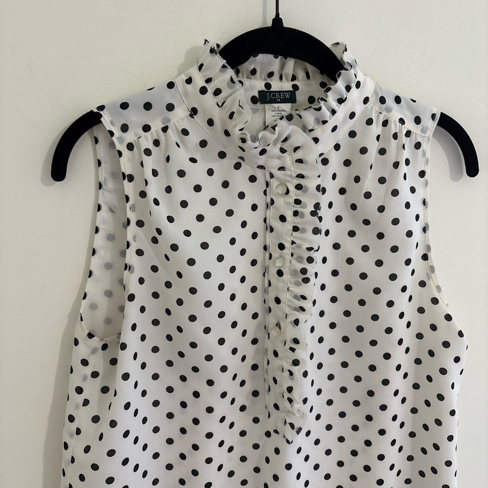 J. Crew Black and White Polka Dot Ruffle Blouse